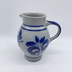 German Westerwald Salt Glaze Stoneware Pitcher Grenzhausen Blue Gray 1L Vintage